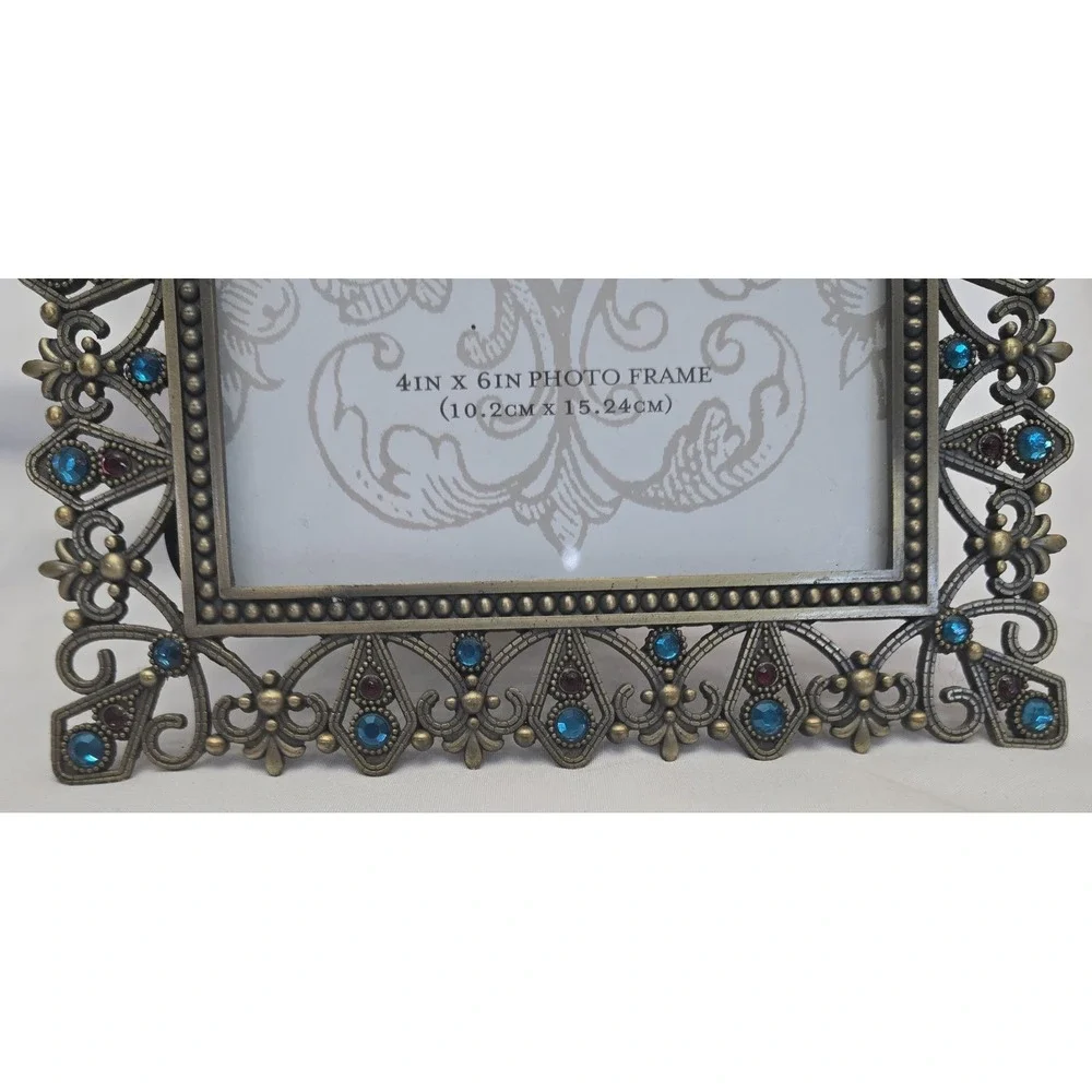Jeweled/Rhinestone Gold Look Metal Picture Frame Holds 4X6 Photo Elsa L Inc